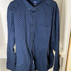 George Navy Button-Up Shirt with White Micro Dots